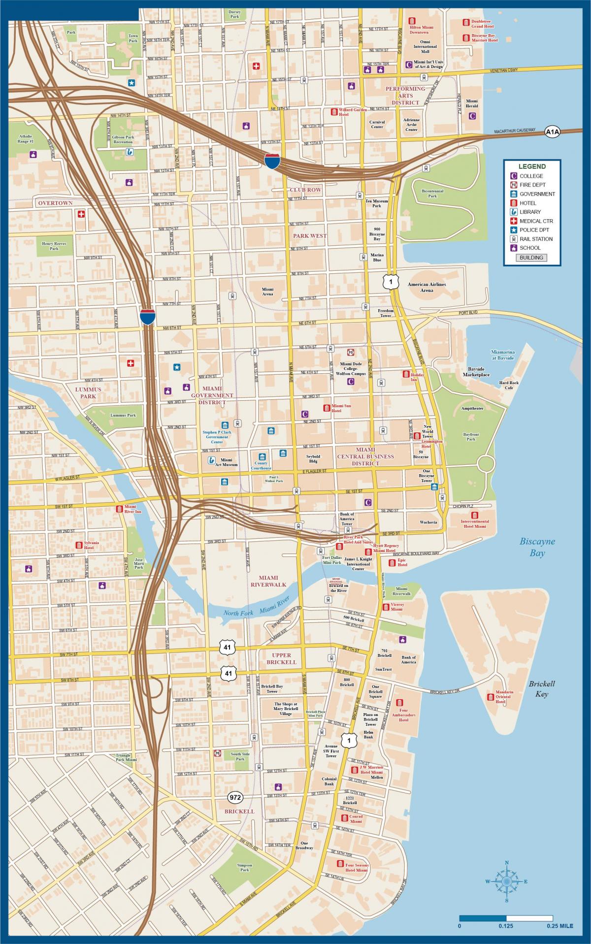 Miami city center map